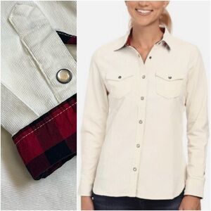Woolrich Pendulum Cream Corduroy Cotton Blend Abalone Iridescent Button Shirt